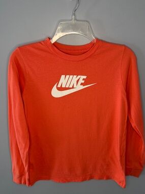 Nike Kids Long Sleeve Tee in Coral with White Swoosh